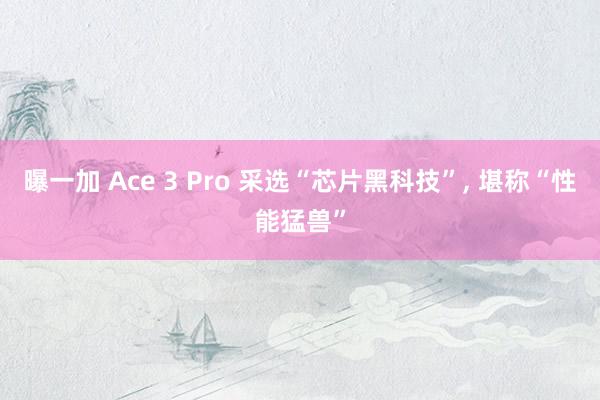 曝一加 Ace 3 Pro 采选“芯片黑科技”, 堪称“性能猛兽”