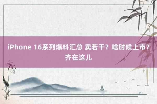 iPhone 16系列爆料汇总 卖若干？啥时候上市？齐在这儿