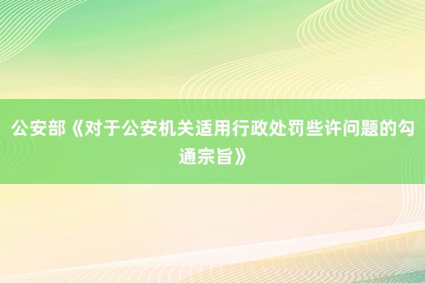 公安部《对于公安机关适用行政处罚些许问题的勾通宗旨》