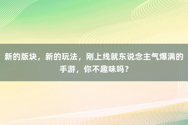 新的版块，新的玩法，刚上线就东说念主气爆满的手游，你不趣味吗？